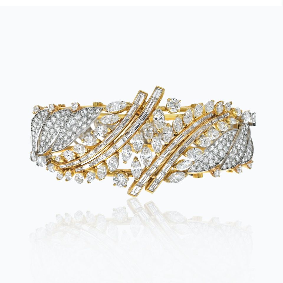 27.50cts Yellow Gold And Platinum Round And Baguette Cut Diamond Bracelet - The Back Vault