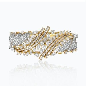 27.50cts Yellow Gold And Platinum Round And Baguette Cut Diamond Bracelet