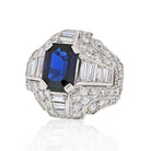 Platinum 7 Carat Emerald Cut Sapphire Diamond Ring - The Back Vault