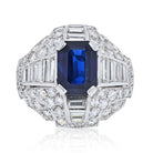 Platinum 7 Carat Emerald Cut Sapphire Diamond Ring - The Back Vault