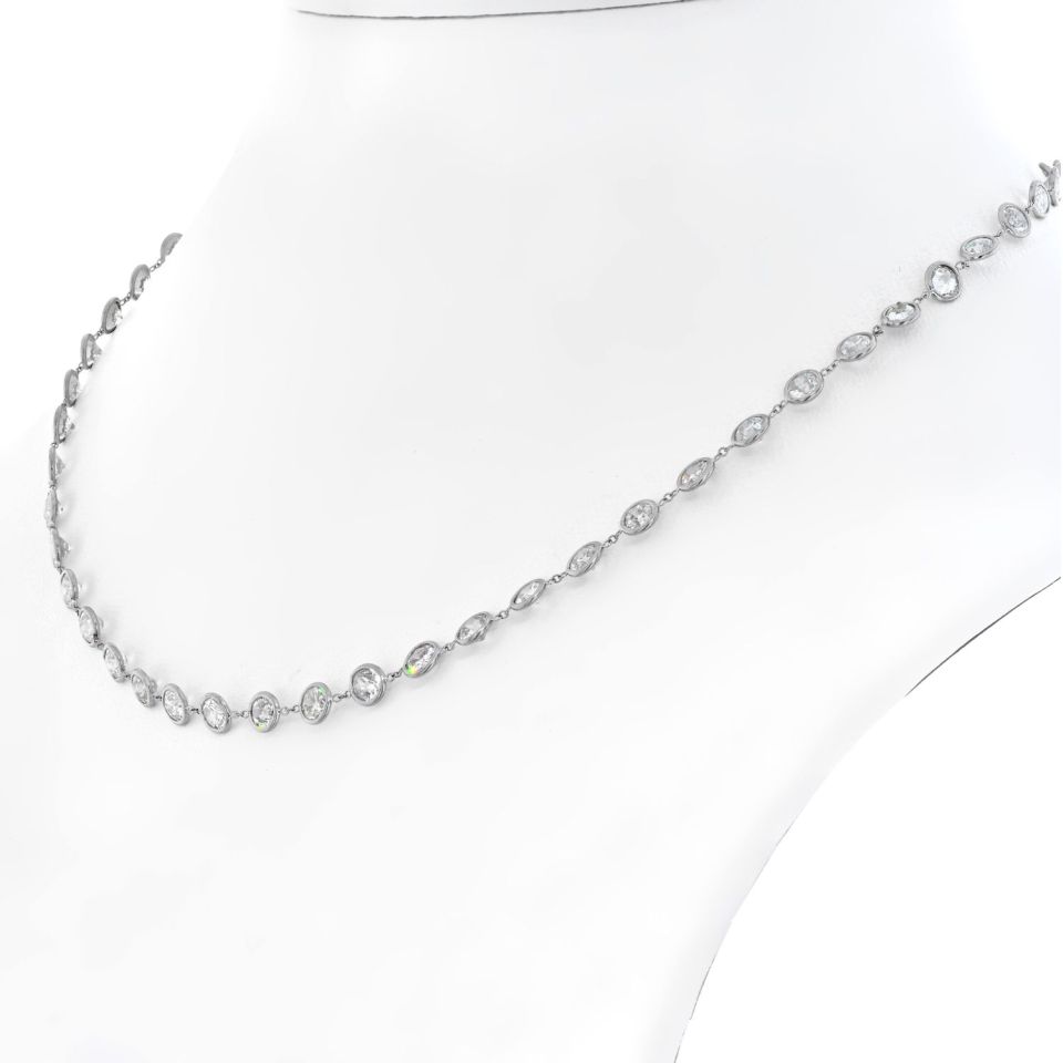 Platinum 13.50cts Round Cut Diamond By The Yard Chain Necklace - The Back Vault