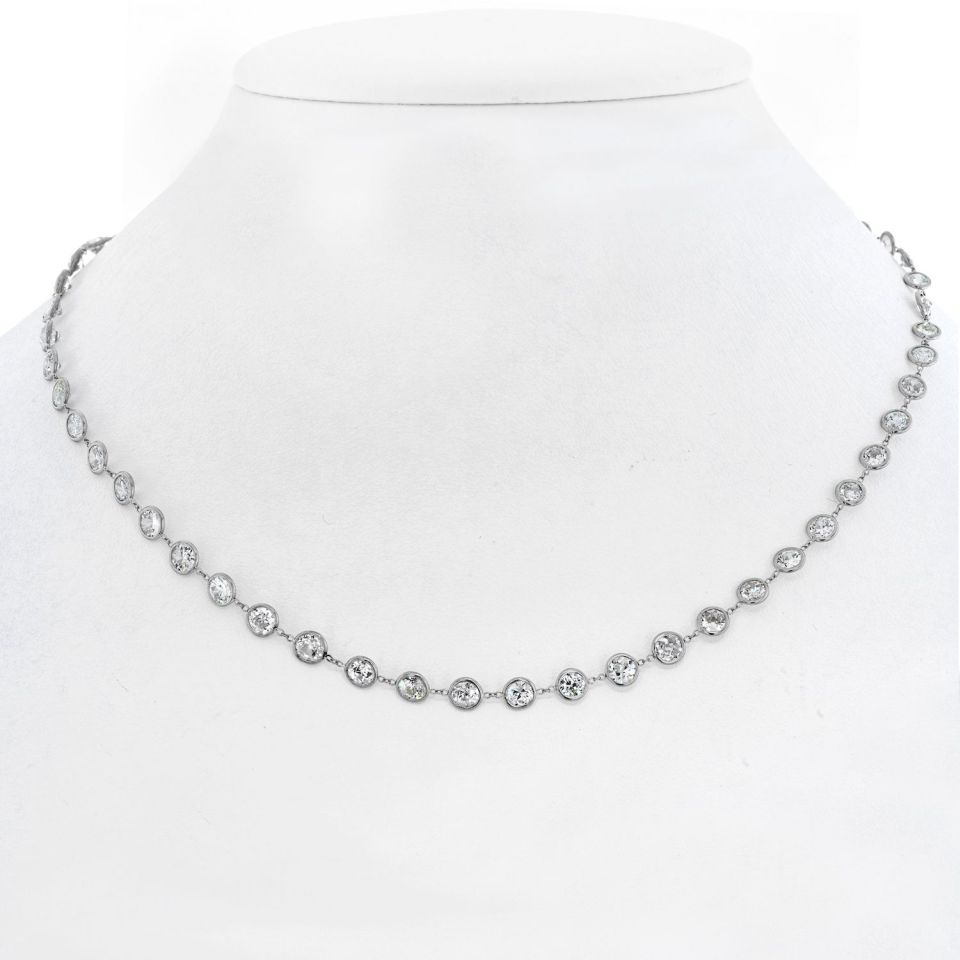 Platinum 13.50cts Round Cut Diamond By The Yard Chain Necklace - The Back Vault