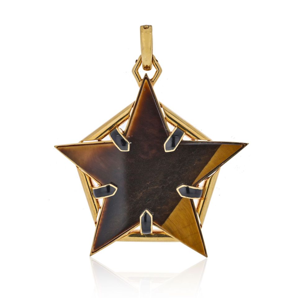 David Webb 18K Yellow Gold Tiger Eye Star Pendant - The Back Vault