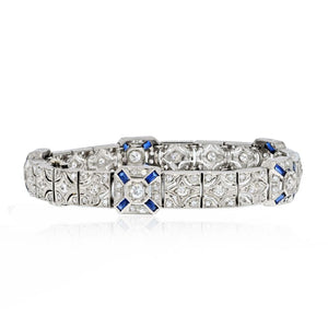 Platinum Art Deco Diamond And Sapphire One Line Bracelet