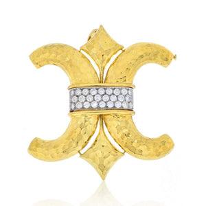 David Webb Platinum & 18K Yellow Gold C and and Reverse C Hammered Heraldic Diamond Pendant