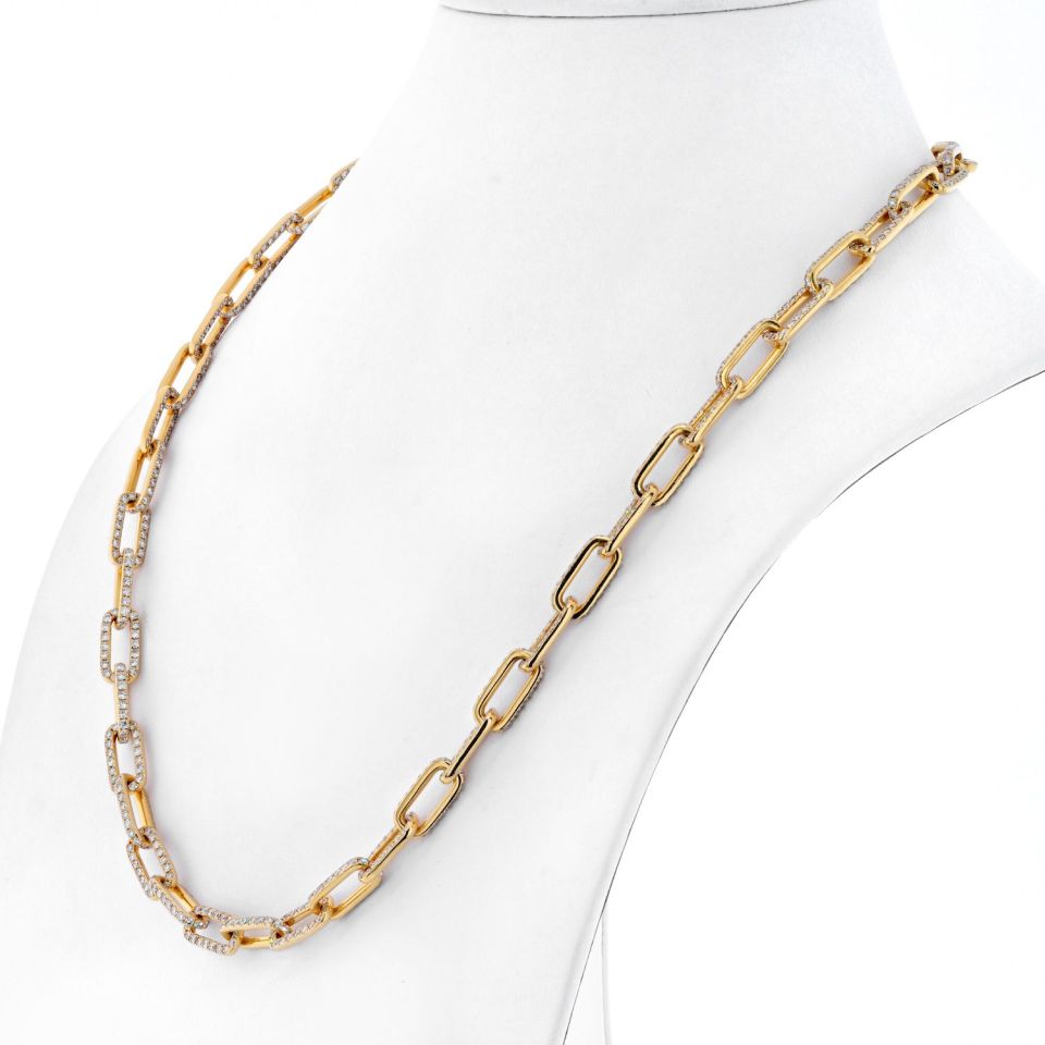 18K Yellow Gold 22 inches Diamond Link Chain Necklace - The Back Vault