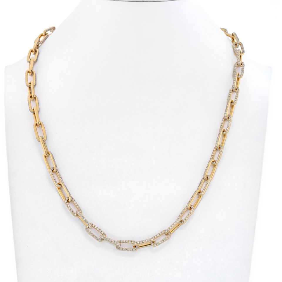 18K Yellow Gold 22 inches Diamond Link Chain Necklace - The Back Vault