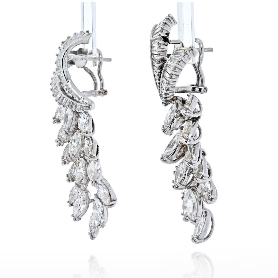 Platinum 21 Carat Diamond Spray Marquise Cut Earrings - The Back Vault