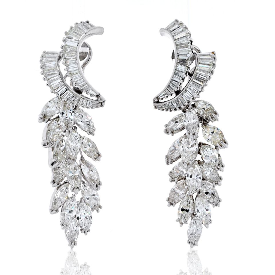 Platinum 21 Carat Diamond Spray Marquise Cut Earrings - The Back Vault