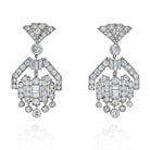 Platinum Diamond Deco Dangling Drop Earrings - The Back Vault