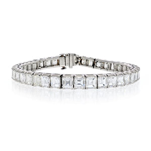 Platinum 21 Carat Square Emerald Cut Tennis Bracelet