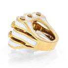 David Webb Platinum & 18K Yellow Gold White Enamel Diamond Ring - The Back Vault