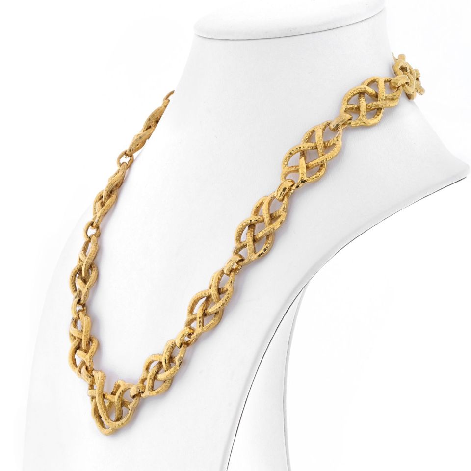 David Webb Platinum & 18K Yellow Gold Twisted Hammered Link 20 inch Necklace - The Back Vault