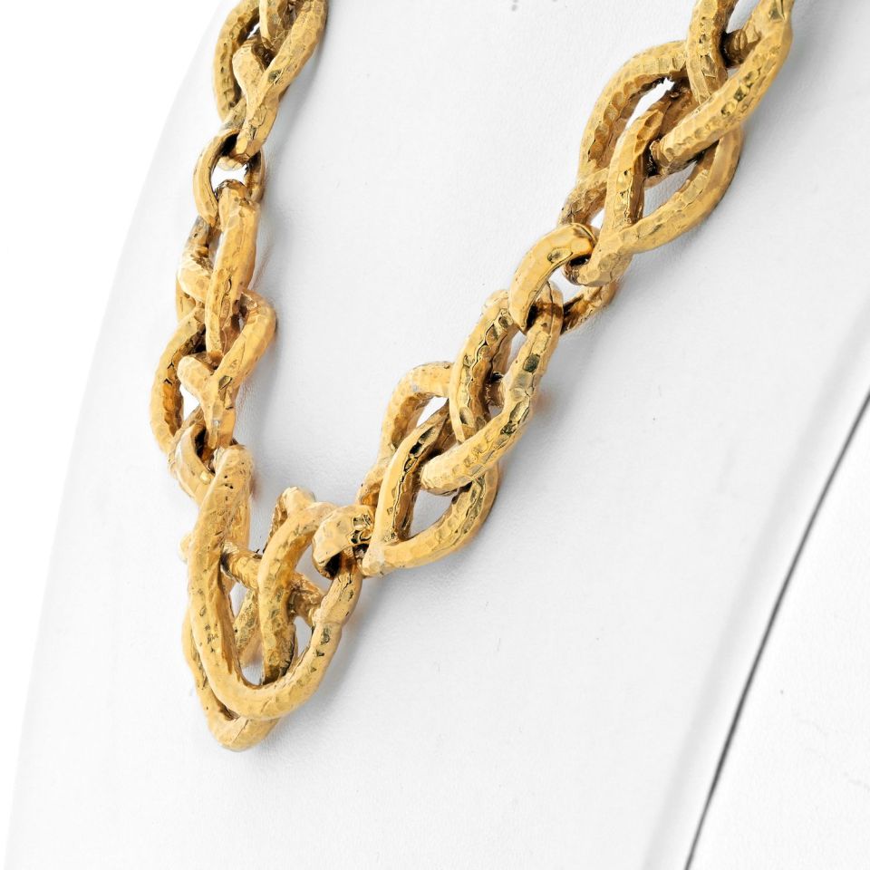 David Webb Platinum & 18K Yellow Gold Twisted Hammered Link 20 inch Necklace - The Back Vault