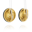 David Webb Platinum & 18K Yellow Gold Hammered Gold And Black Enamel Clip Earrings - The Back Vault