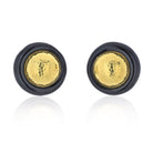 David Webb Platinum & 18K Yellow Gold Hammered Gold And Black Enamel Clip Earrings - The Back Vault