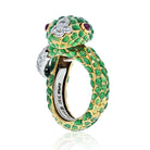 David Webb Platinum & 18K Yellow Gold Green Enamel Ruby Eyes Serpent Ring - The Back Vault