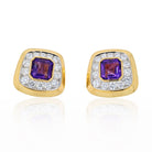 David Webb Platinum & 18K Yellow Gold Cushion Cut Amethyst And Diamond Clip On Earrings - The Back Vault