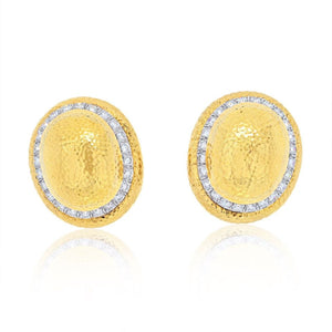 David Webb 18K Yellow Gold Large Dome Oval Button Signature Hammered Earrings