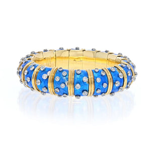 Tiffany & Co. Schlumberger 18K Yellow Gold Blue Enamel Diamond Bangle Bracelet