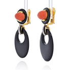 David Webb Platinum Onyx And Coral Drop Door Knocker Earrings - The Back Vault