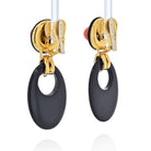 David Webb Platinum Onyx And Coral Drop Door Knocker Earrings - The Back Vault