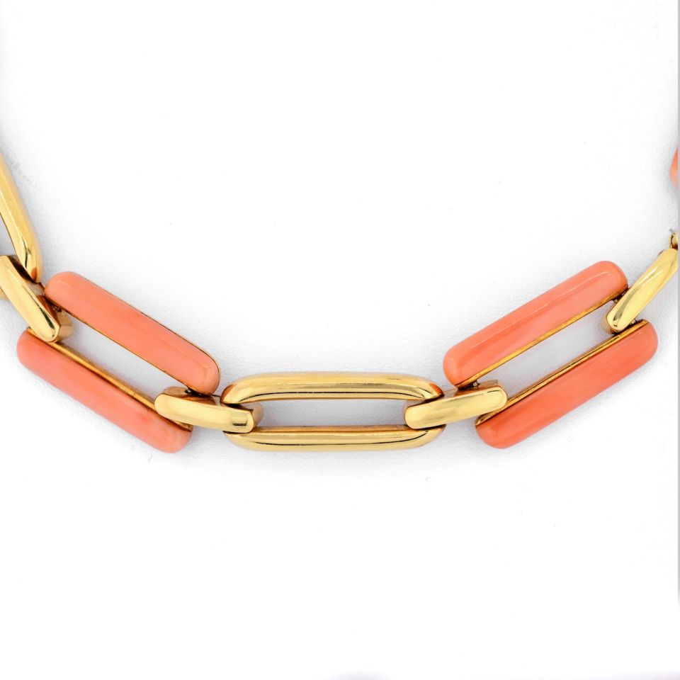 David Webb 18K Yellow Gold Coral And Gold Link Convertible Necklace - The Back Vault