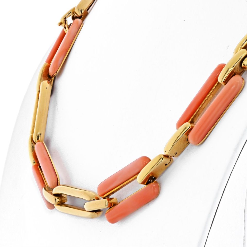 David Webb 18K Yellow Gold Coral And Gold Link Convertible Necklace - The Back Vault