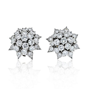 Platinum 12.00ctw Round Cut Diamond Cluster Earrings