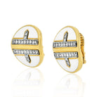 David Webb Platinum & 18K Yellow Gold White Enamel Diamond Metro Collection Earrings - The Back Vault