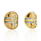 David Webb Platinum & 18K Yellow Gold White Enamel Diamond Metro Collection Earrings - The Back Vault