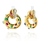 David Webb 18K White Gold Ruby, Emerald And Sapphire Door Knockers Earrings - The Back Vault