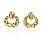 David Webb 18K White Gold Ruby, Emerald And Sapphire Door Knockers Earrings - The Back Vault