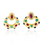 David Webb 18K White Gold Ruby, Emerald And Sapphire Door Knockers Earrings - The Back Vault