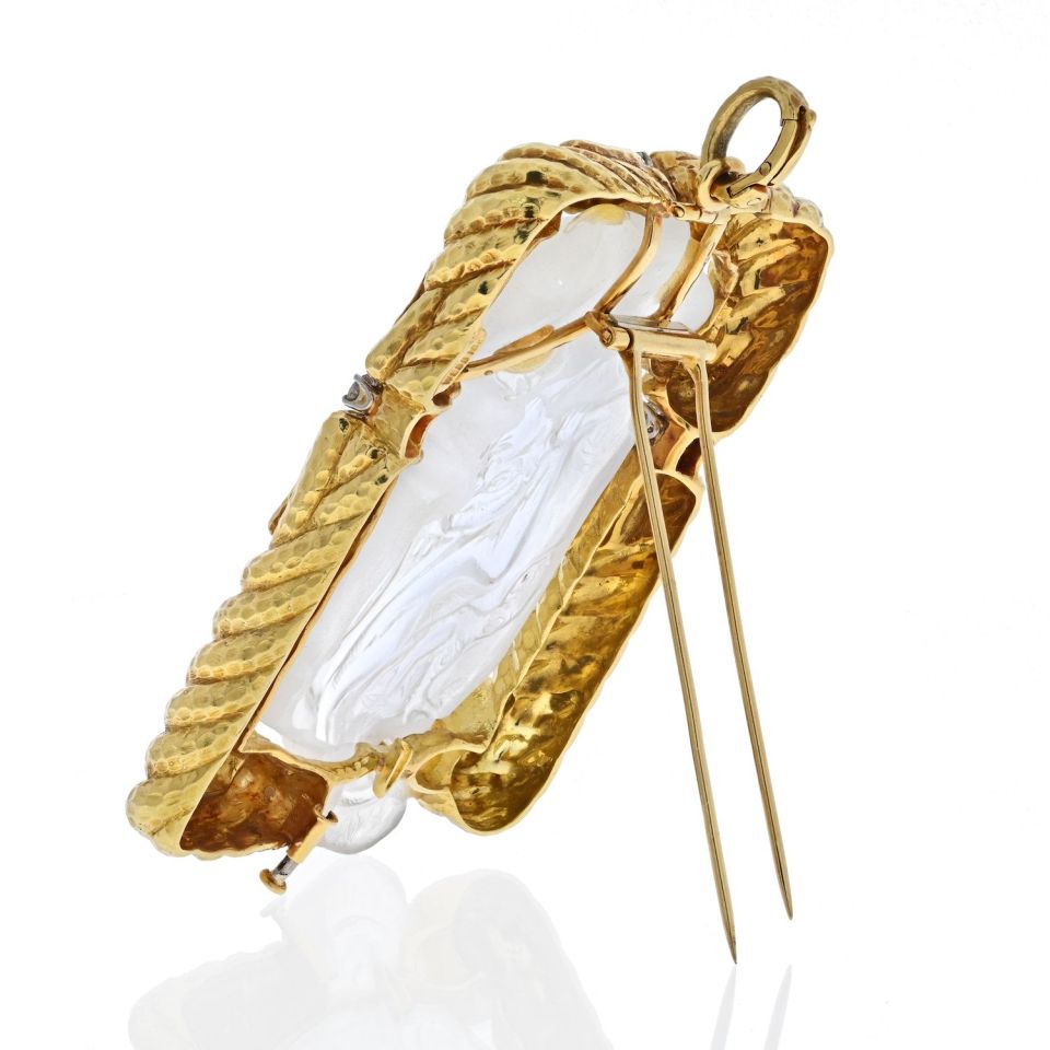 David Webb 18K Yellow Gold Rock Crystal Monkey Pendant - The Back Vault