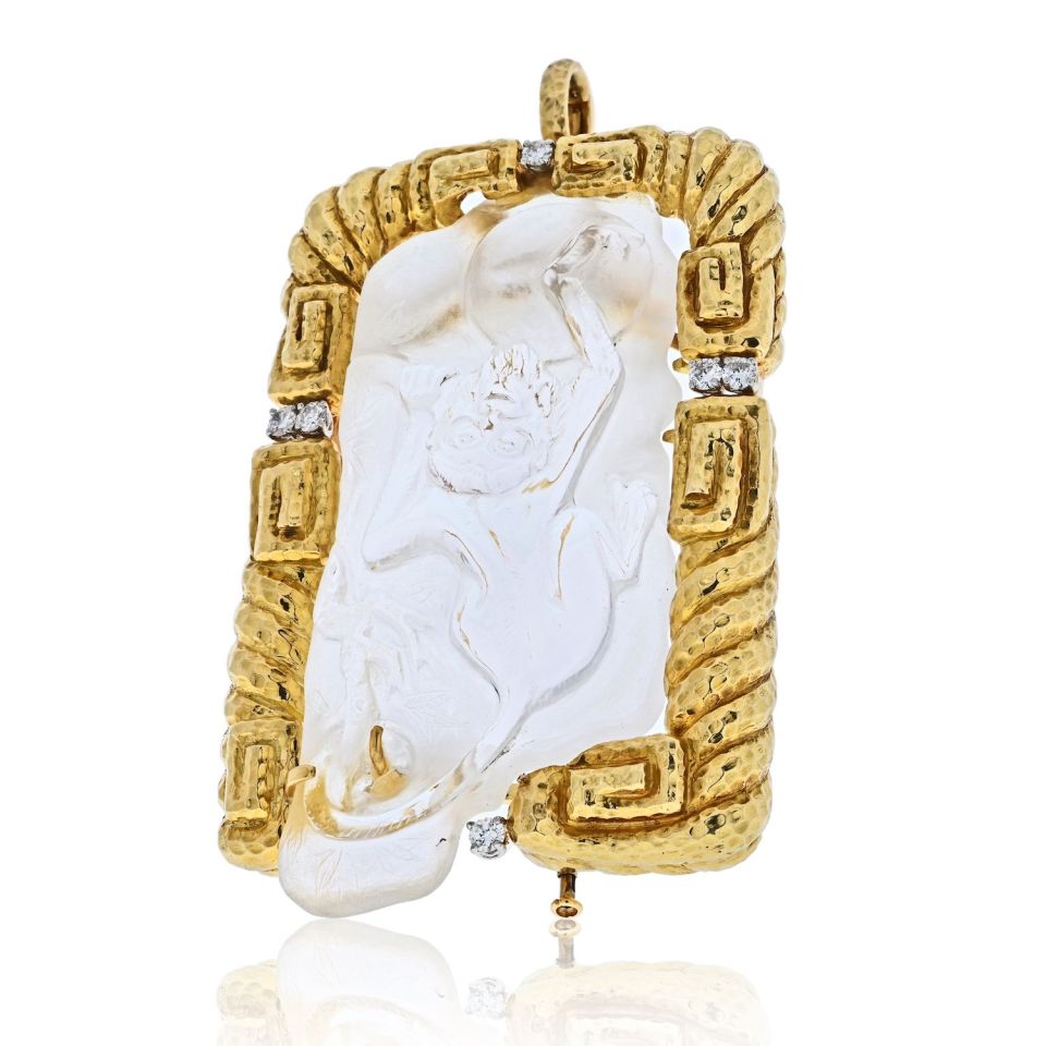 David Webb 18K Yellow Gold Rock Crystal Monkey Pendant - The Back Vault