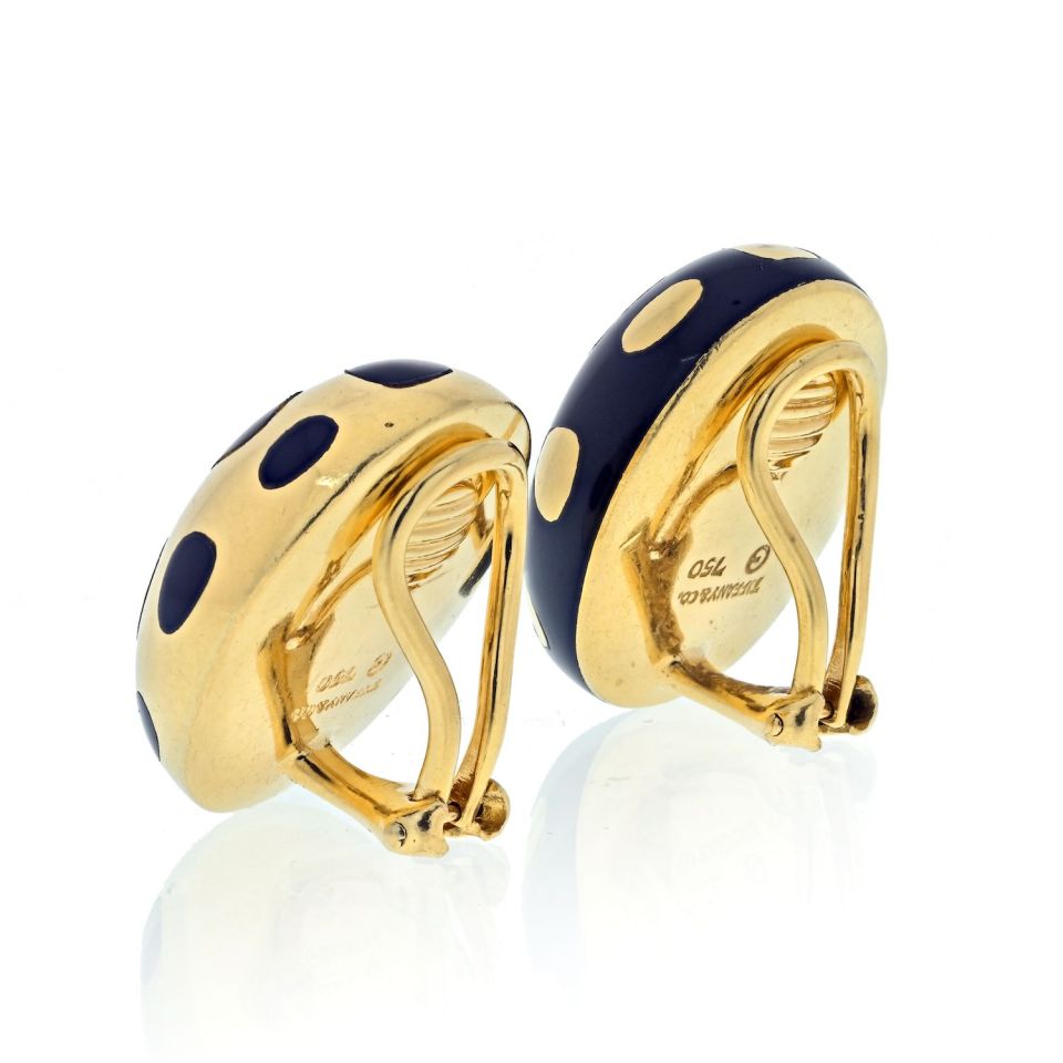 Tiffany & Co. 18K Yellow Gold Black Inlay Positive And Negative Oval Dome Earrings - The Back Vault