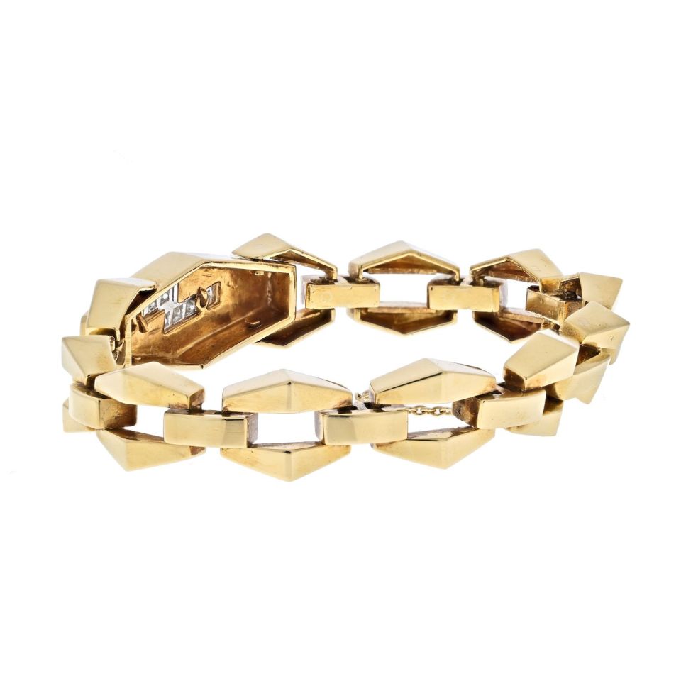 David Webb 18K Yellow Gold Lighting Bolt Modern Link Cubist Design Bracelet - The Back Vault