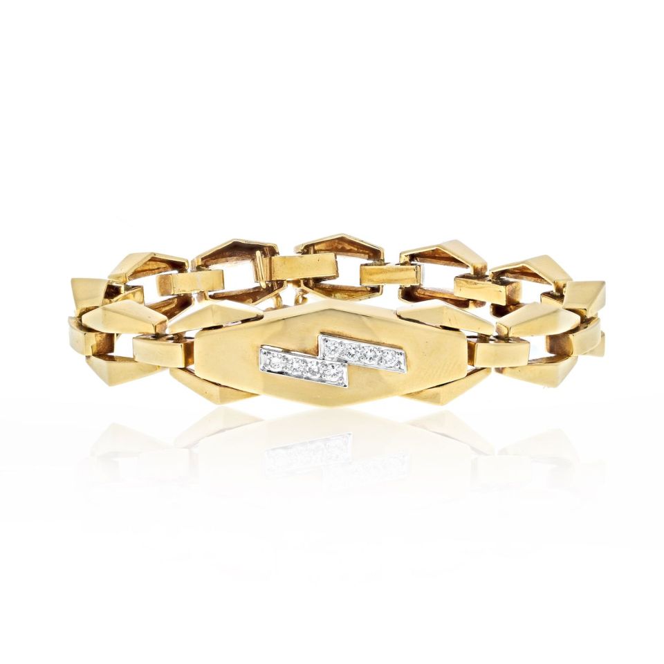 David Webb 18K Yellow Gold Lighting Bolt Modern Link Cubist Design Bracelet - The Back Vault