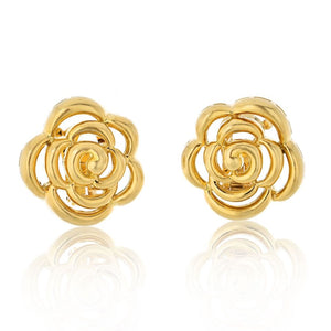 Van Cleef & Arpels 18K Yellow Gold 1998 Openwork Flower Blossom Earrings