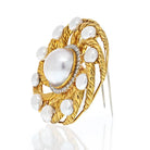 David Webb Platinum & 18K Yellow Gold Diamond And Pearl Circular Openwork Brooch - The Back Vault