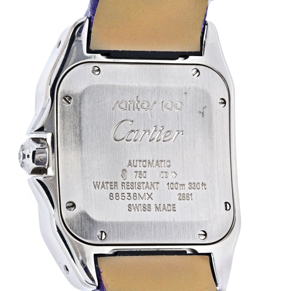 Cartier 18K White Gold Santos 100 Unisex White Gold Diamond Watch - The Back Vault