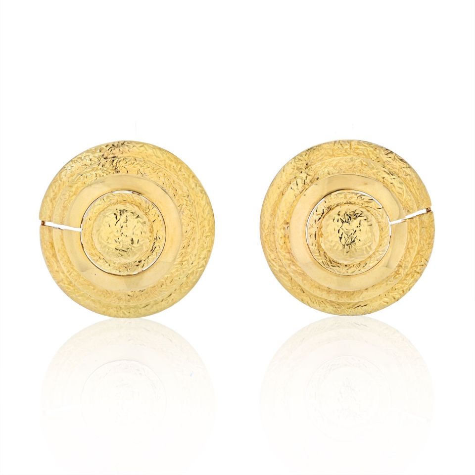 David Webb 18K Yellow Gold Gold Beehive Shield Clip Earrings - The Back Vault