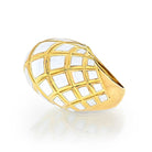 David Webb Platinum & 18K Yellow Gold White Enamel High Dome Ring - The Back Vault