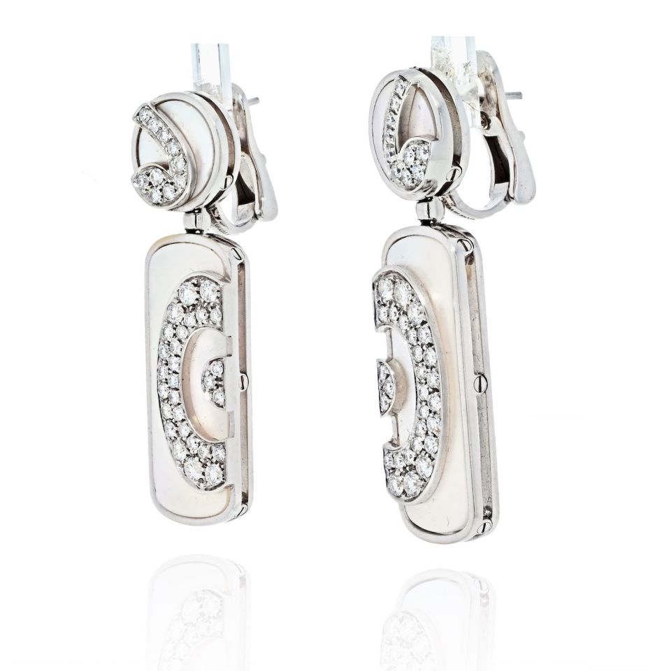 Bvlgari 18K White Gold Illusion Mother Of Pearl And Diamond Dangling Earrings - The Back Vault