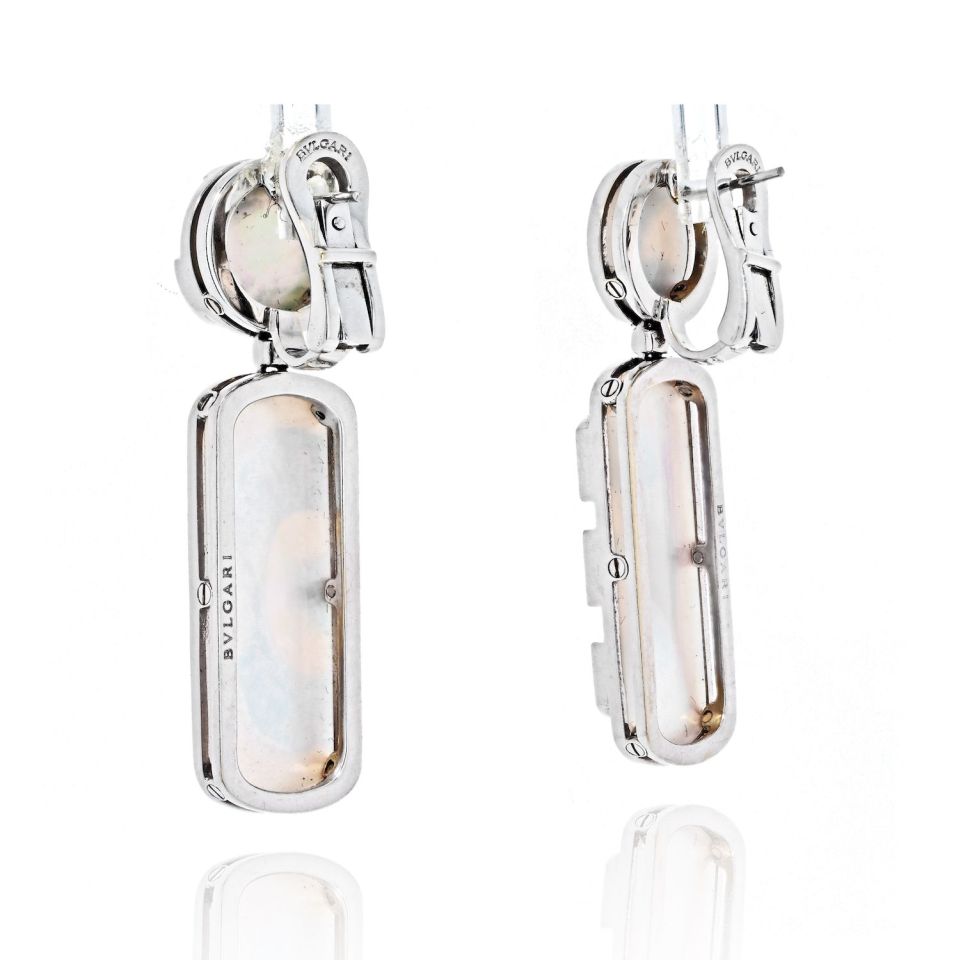 Bvlgari 18K White Gold Illusion Mother Of Pearl And Diamond Dangling Earrings - The Back Vault