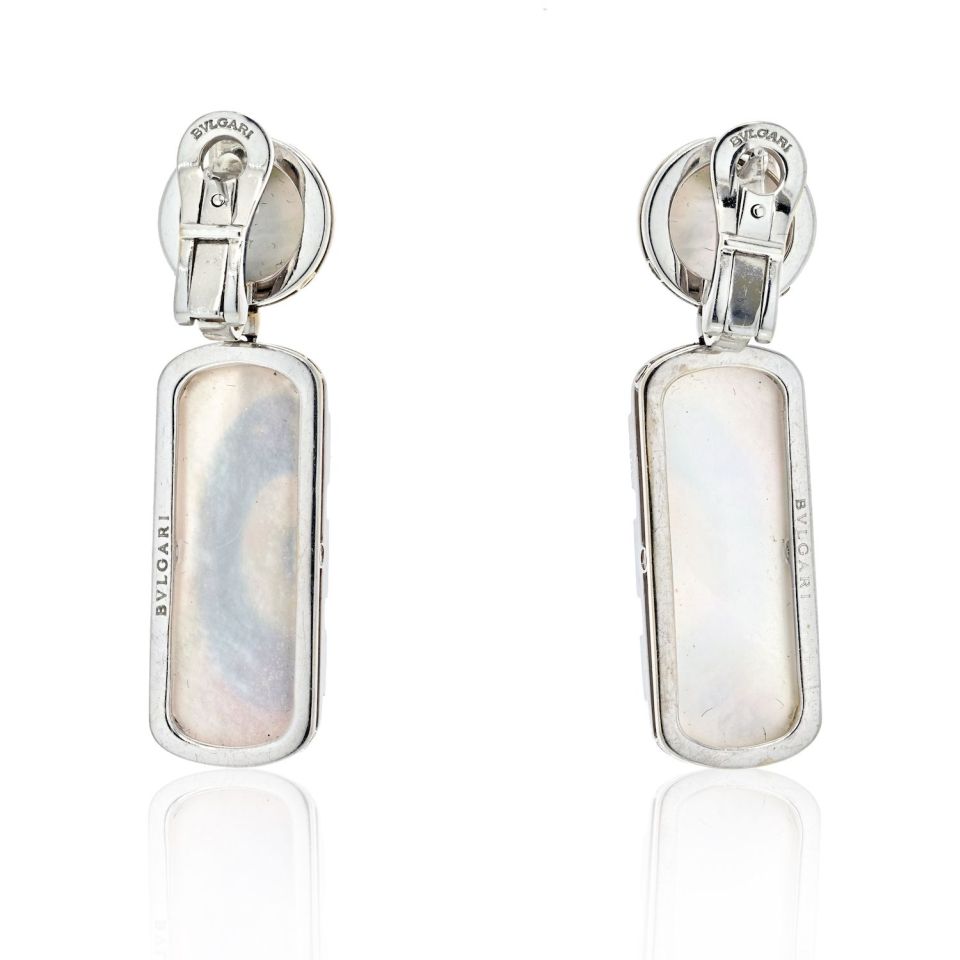 Bvlgari 18K White Gold Illusion Mother Of Pearl And Diamond Dangling Earrings - The Back Vault