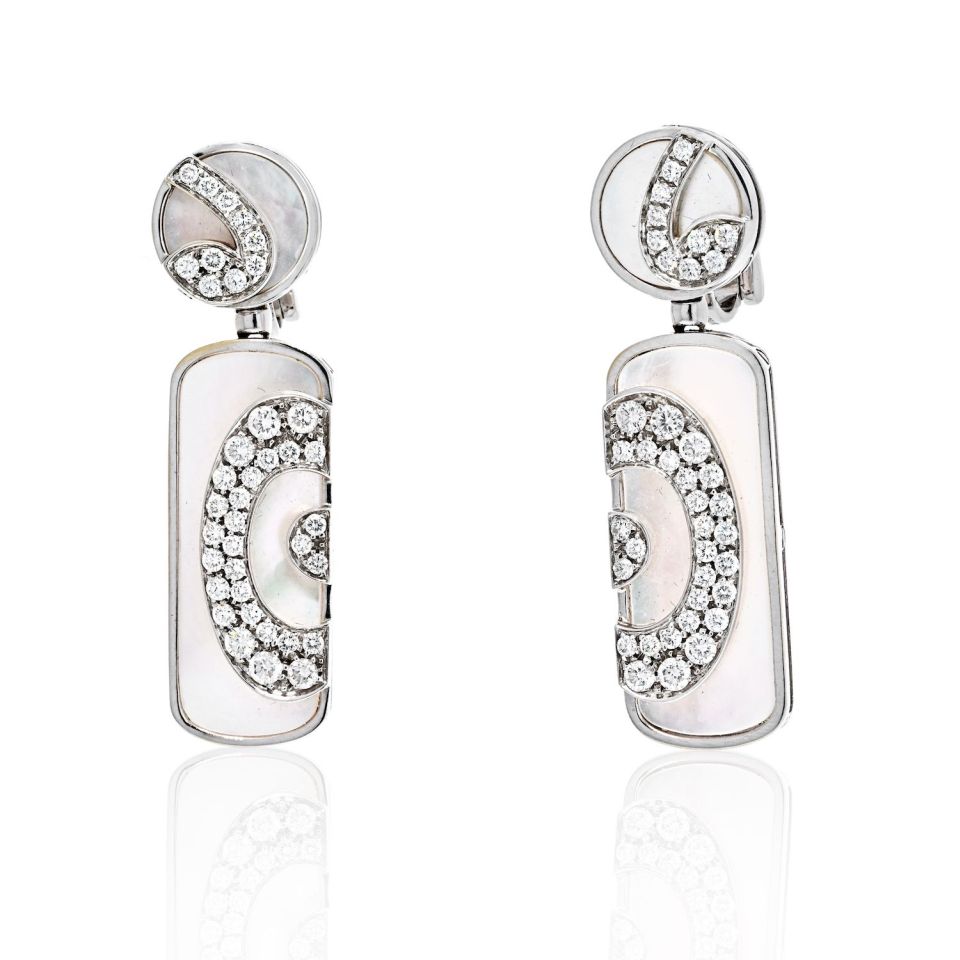 Bvlgari 18K White Gold Illusion Mother Of Pearl And Diamond Dangling Earrings - The Back Vault