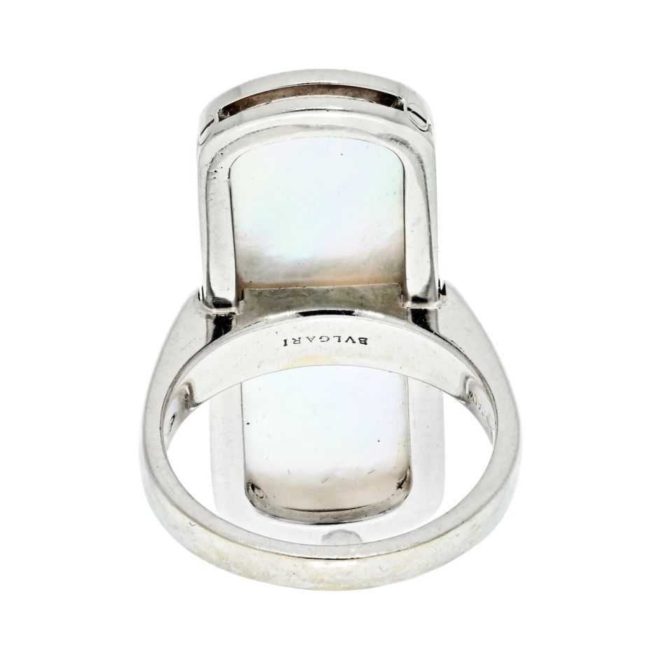 Bvlgari 18K White Gold Mother Of Pearl Illusion Diamond Cocktail Ring - The Back Vault