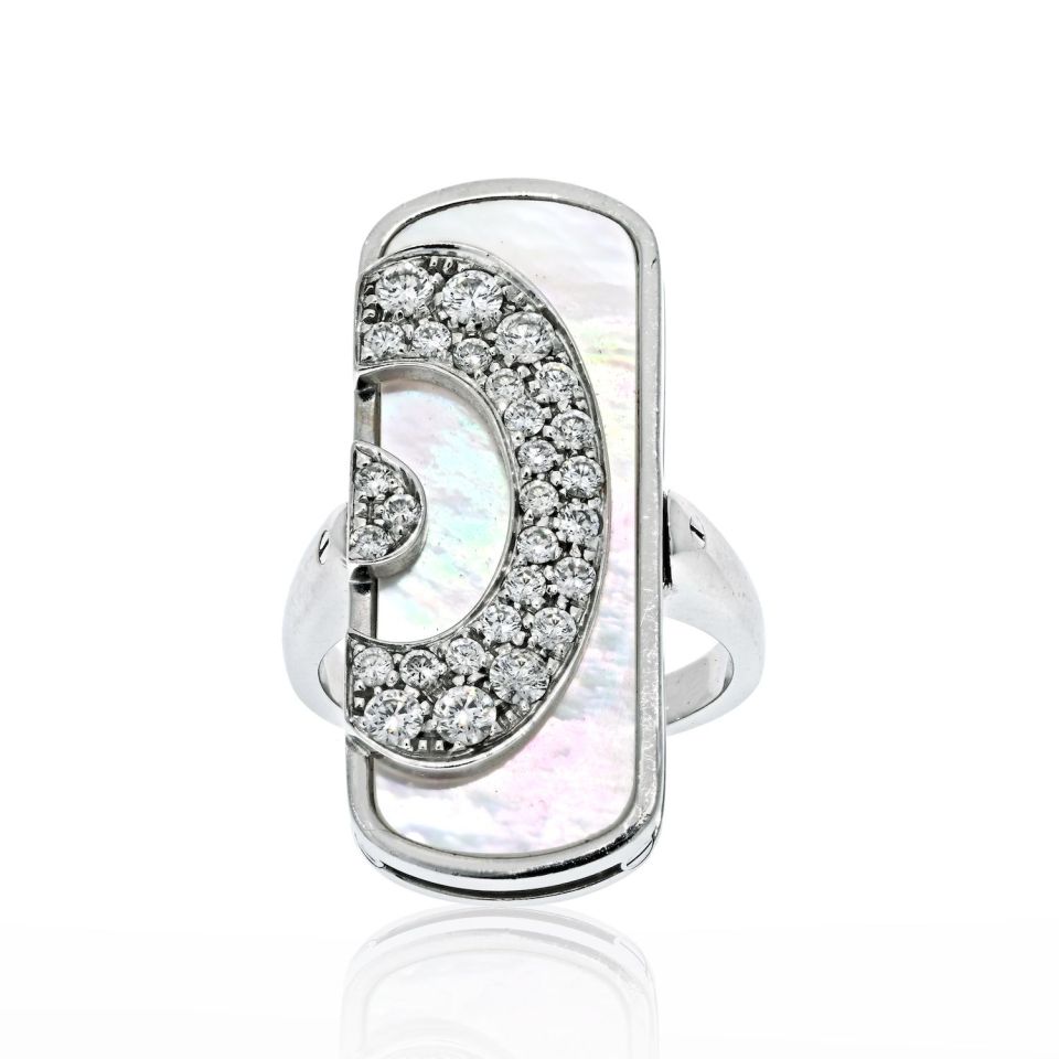 Bvlgari 18K White Gold Mother Of Pearl Illusion Diamond Cocktail Ring - The Back Vault